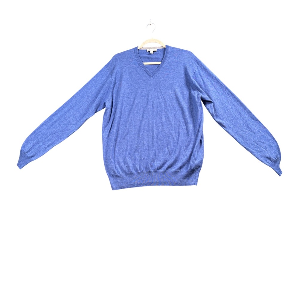 Peter‎ Millar Mens Large Blue V-Neck Knit Sweater Long Sleeve Pullover Preppy